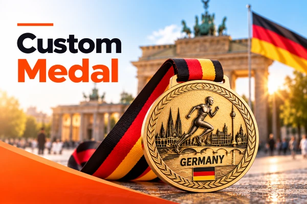 custom marathon medals with ribbons for a German event